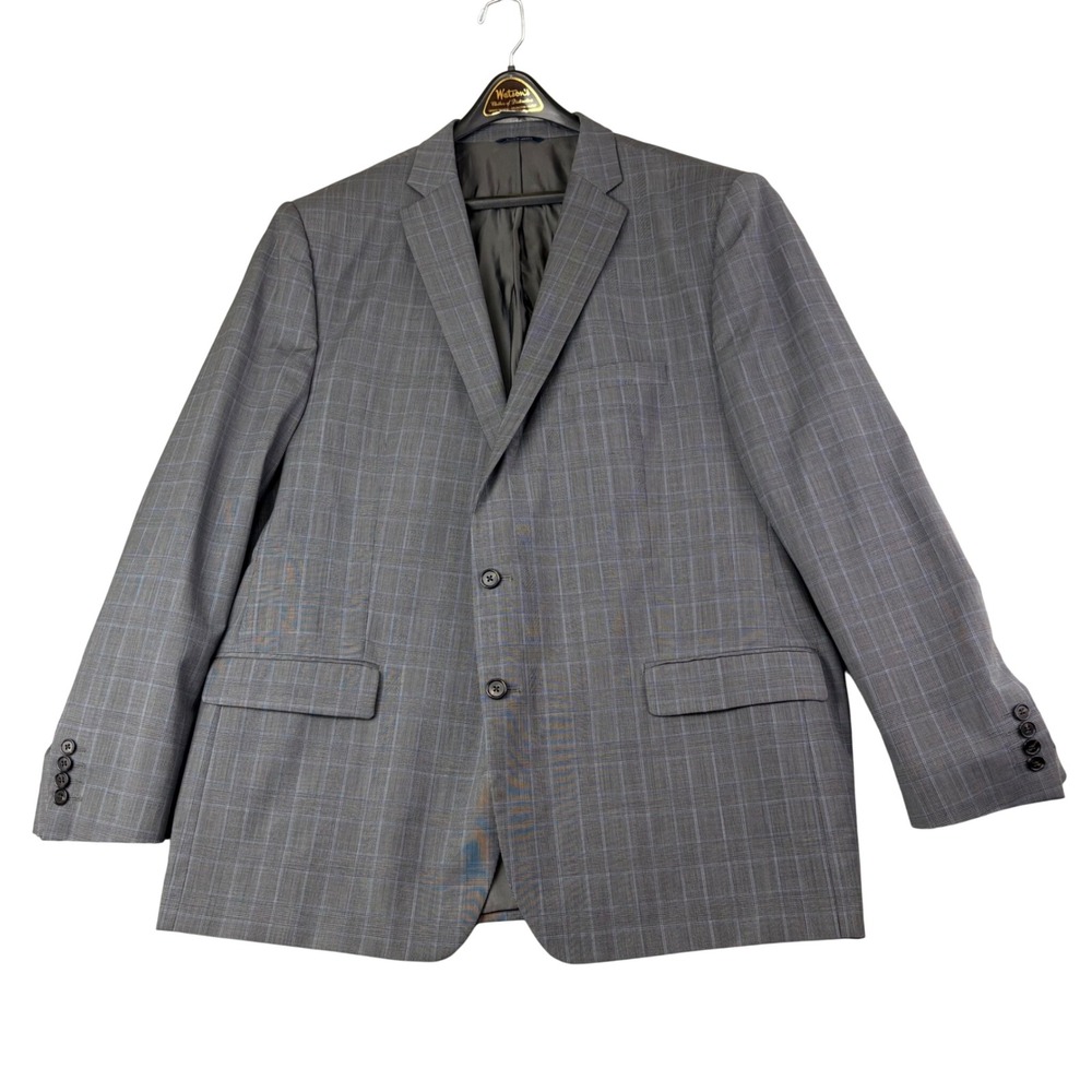 Ralph Lauren 54L Glen Gray Plaid Wool 2 Button Blazer Jacket Natural Stretch